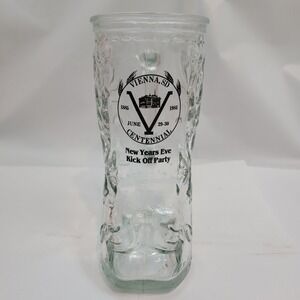 Vienna SD Centennial Cowboy Boot Glass Mug Souvenir 1885-1985 Clear Barware